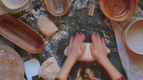 Time-lapse of  artisan baker preparing organic sourdough bread. Stock Footage 60707211