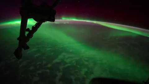 Time lapse of Aurora Australis as the ISS travels pass over the Indian Ocean Stock Footage 79838844