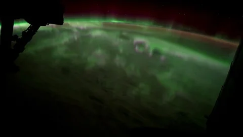 Time lapse of Aurora Australis as the ISS travels pass from Indian Ocean Stock Footage 79843247