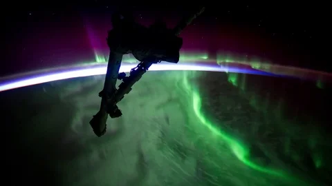 Time lapse of Aurora Australis as the ISS travels pass the southern Indian Ocean Stock Footage 79845672