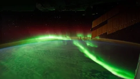 Time lapse of Aurora Australis over the Indian Ocean view from space in 4k. Stock-Footage 74285672