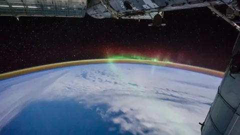 Time lapse of Aurora Australis over Indian Ocean view from space in 4k. Stock Footage 74285684