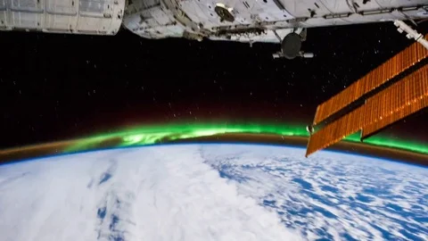 Time lapse of Aurora Australis south of Australia view from space in 4k Stock Footage 74285682