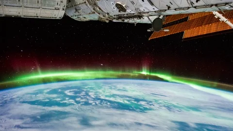 Time lapse of Aurora Australis south of Australia view from space in 4k Stock Footage 107450986