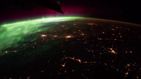 Time lapse of Aurora Borealis as the ISS travels pass Stock Footage 80782311