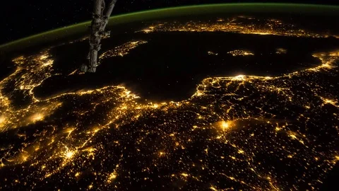 Time lapse of Aurora Borealis as the ISS travels pass  Atlantic Ocean Stock Footage 80793499