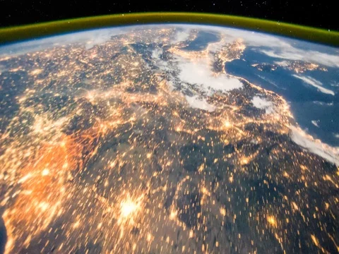 Time lapse of Aurora Borealis over Western Europe view from space in 4k Stock Footage 74285655