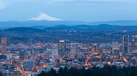 Time lapse of auto traffic and light trails with Mt. Hood in Portland OR 4k Stock Footage 61045929