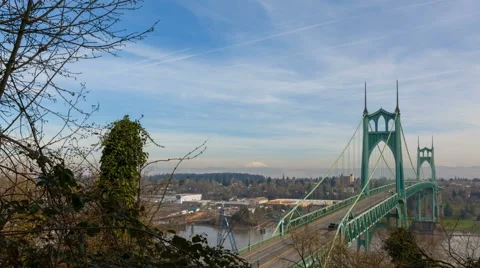 Time Lapse of Auto Traffic on St. Johns Bridge in Portland Oregon 1920x1080 Stock Footage 46949690