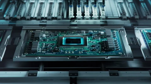 Time-lapse Automatic Pick and Place machine installs Components on Circuit Board Stock Footage 241492027