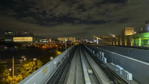 Time lapse automatic train fast speed at Odaiba line in Tokyo City,Japan Stock Footage 121644144
