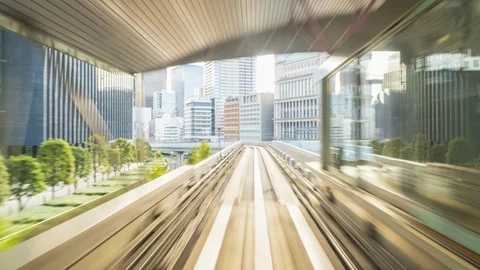 Time lapse automatic train fast speed at Odaiba line in Tokyo City,Japan Stock Footage 122145326
