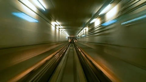 Time Lapse Automatic Train Subway Tunnel Fast Speed Видео 124678074