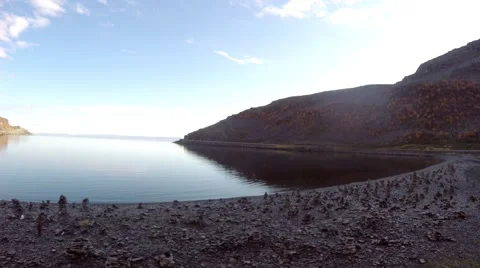 Time-lapse of Autumn colors between the mountains in Oldersfjord or honningsv Stock Footage 68355786