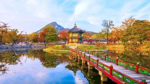 Time lapse Autumn of Gyeongbokgung Palace in Seoul ,Korea. Stock Footage