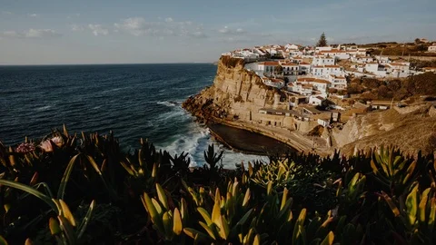Time lapse of the Azenhas do Mar and the Atlantic Ocean near Sintra in Portugal Stock Footage 105126769