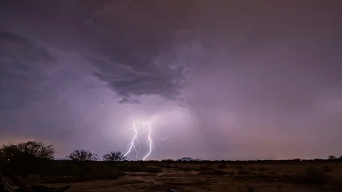 Time Lapse of backlit storm and lightning, blowing dust 스톡 동영상 102873017