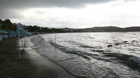 Time lapse bad weather waves on the sand beach Stock Footage 31992283