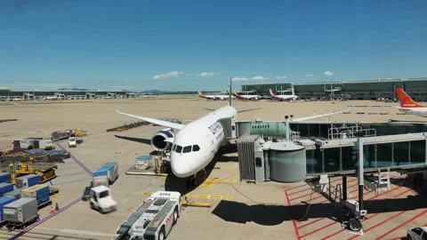 Time lapse, baggage containers loaded to aircraft, departure preparation Stock Footage 292923327