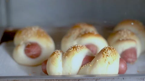 A time lapse of baking bun hot dog Stock Footage 132084601