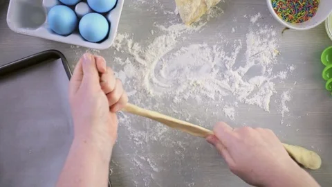 Time-lapse. Baking Italian Easter bread with blue colored egg. 스톡 동영상 73803703