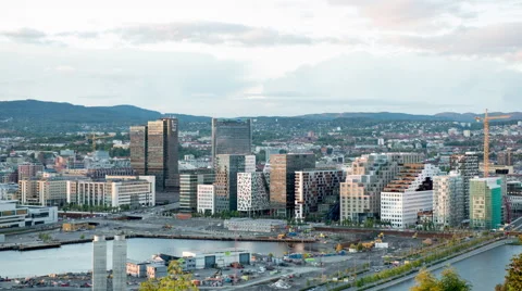 Time Lapse of Barcode Buildings -  Oslo Norway Europe Stock Footage 58973119