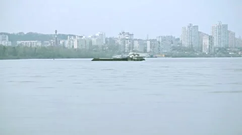 Time lapse of barge moving on Dnieper river Stock Footage 62505647