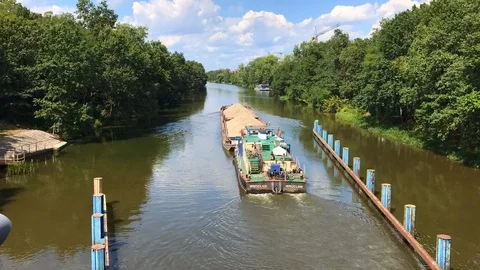 Time lapse of barge transporting sand. Stock Footage 113917936