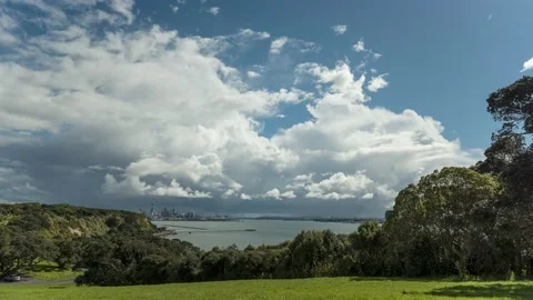 Time lapse from Bastion Point. Clouds forming over Auckland in the background. Stock Footage 234155383