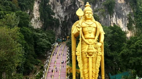 Time Lapse of Batu Caves with Flying Pigeons Kuala Lumpur Malaysia Stock Footage 56121133