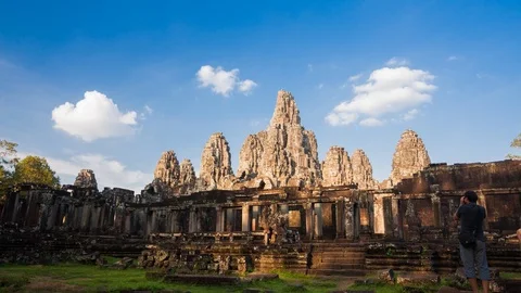 Time Lapse of Bayon temple evening time, Angkor Thom, Siem Reap, Cambodia, Lockd Stock Footage 105600502