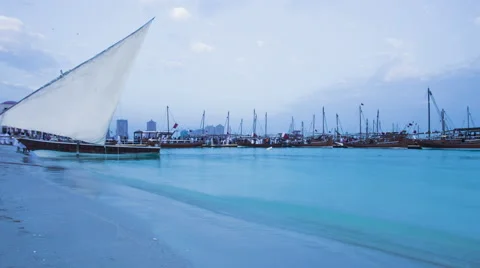 Time-lapse in the beach with boats Stock Footage 57286794
