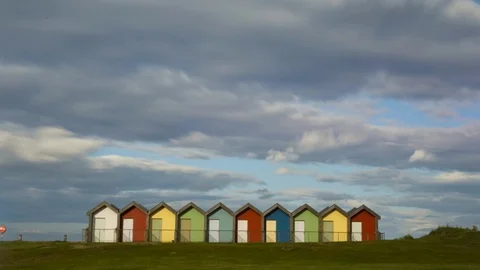 A time lapse of beach huts at Blyth, Northumberland, England. Stock Footage 90949372