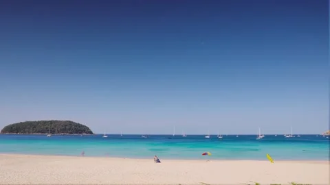 Time lapse beach sun sand sea Island mountain bluesky background Phuket Thailand Stock Footage 151027476