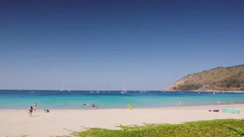 Time lapse beach sun sand sea cloud blue sky background Patong Phuket Thailand Stock Footage 151027672