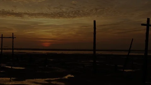 Time Lapse. Beach Sunset with dramatic clouds movement Stock Footage 98392549