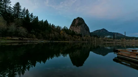 Time Lapse of Beacon Rock State Park along Columbia River Gorge at Sunset 1080p Stock Footage 43234131