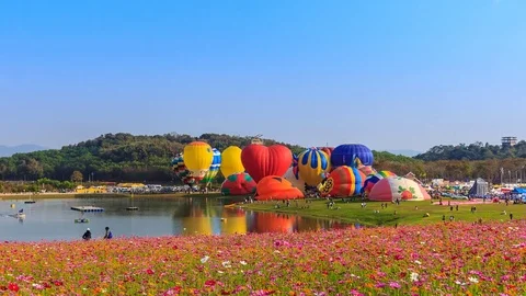 Time Lapse Beautiful Balloons Of Singha Park International Balloon Fiesta 2017 Stock Footage 72932849