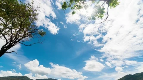 Time-lapse of beautiful blue sky with clouds and tree background Stock Footage 171125400