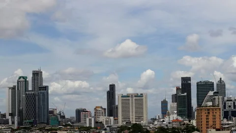 Time-Lapse of Beautiful blue sky with white cumulus on Cityscape Stock Footage 210212392
