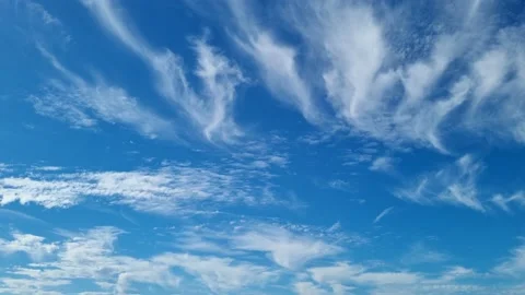 Time-lapse of beautiful blue sky with moving white clouds. Stock Footage 239756768
