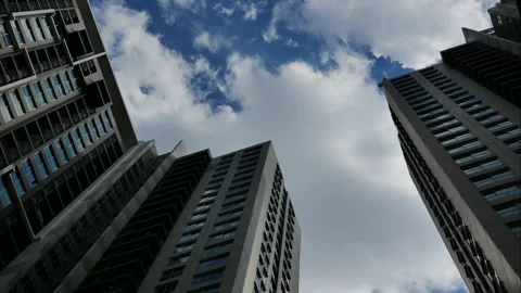 Time-Lapse of Beautiful blue sky with white cumulus on Cityscape Stock Footage 260169848