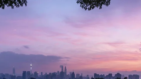Time lapse of beautiful cityscape of Kuala Lumpur during sunrise or sunset Stock Footage 93568935
