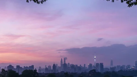 Time lapse of beautiful cityscape of Kuala Lumpur during sunrise or sunset Stock Footage 93569397