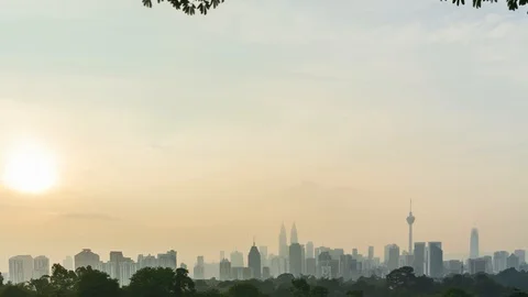 Time lapse of beautiful cityscape of Kuala Lumpur during sunrise or sunset Stock Footage 93570373