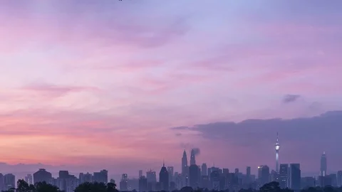 Time lapse of beautiful cityscape of Kuala Lumpur during sunrise or sunset Stock Footage 93570695
