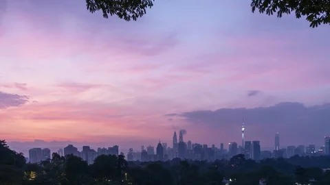 Time lapse of beautiful cityscape of Kuala Lumpur during sunrise or sunset Stock Footage 93571289