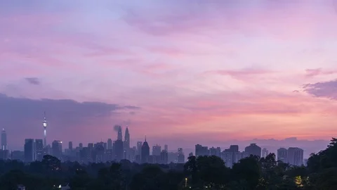 Time lapse of beautiful cityscape of Kuala Lumpur during sunrise or sunset Stock Footage 93572193