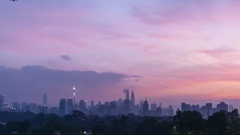Time lapse of beautiful cityscape of Kuala Lumpur during sunrise or sunset Stock Footage 93572553