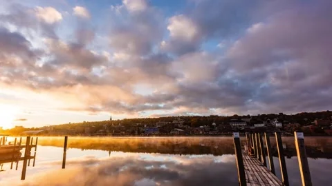 Time Lapse - Beautiful Clouds at Dawn in Houghton, Upper Superior, Michigan Stock Footage 258176867